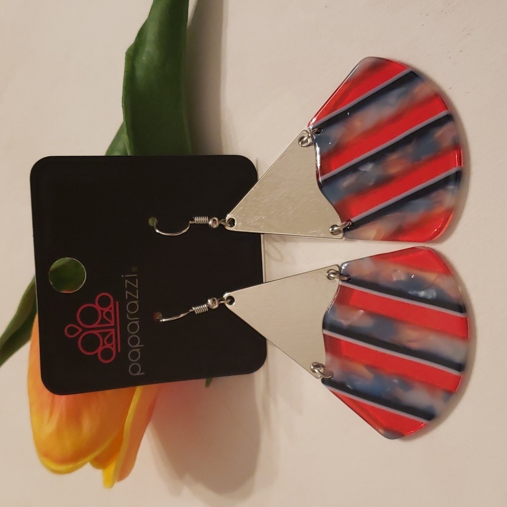 Acrylic Red White & Blue Earrings
